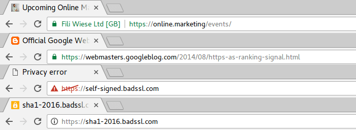 Google Chrome displaying different HTTPS URLs